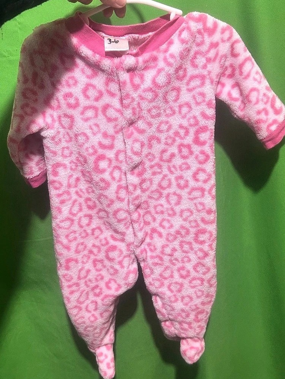 Pink & White Animal Print Footie Baby 3-6M